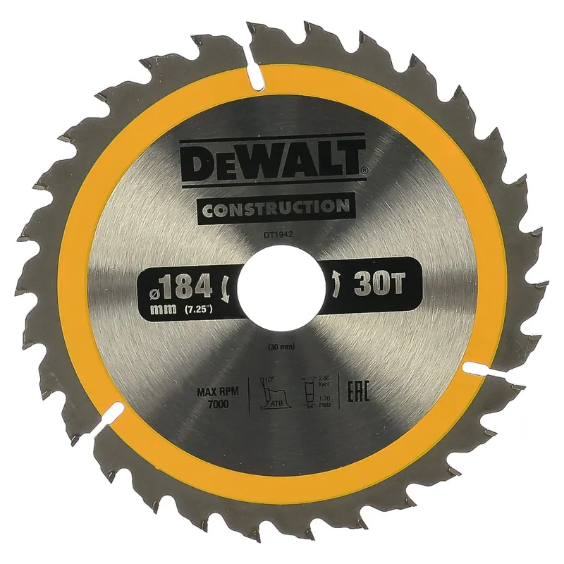 Диск пильный по дереву DeWALT "CONSTRUCTION" T30 184x30мм DT1942-QZ