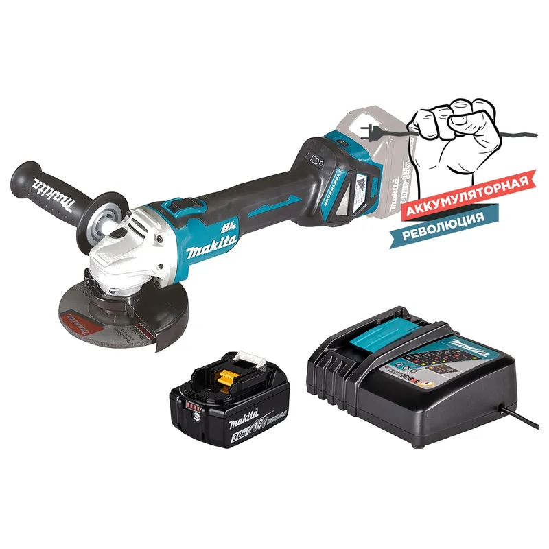 Аккумуляторная угловая шлифовальная машина Makita DGA511ZRF + Набор RF 191A25-2