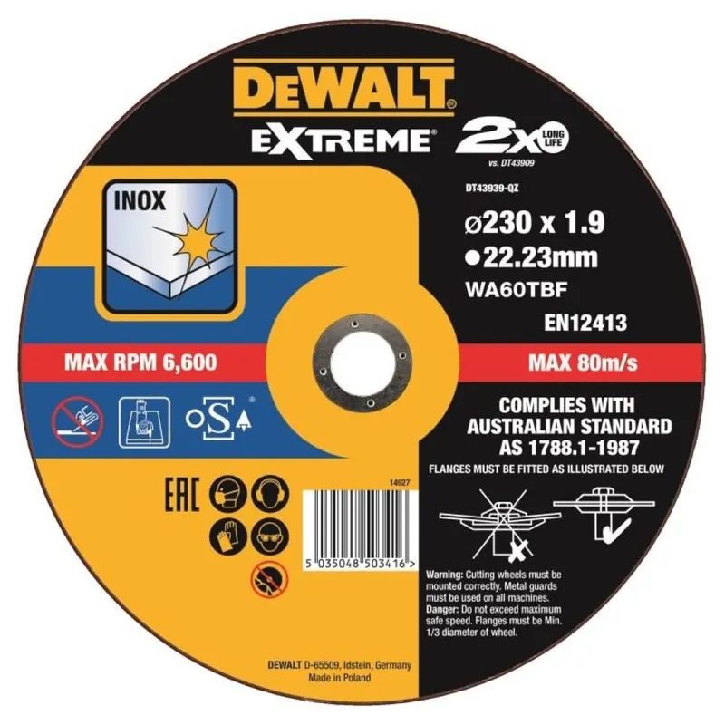 Диск отрезной по стали DeWALT "EXTREME" WA60TBF 230х1.9х22.23мм DT43939