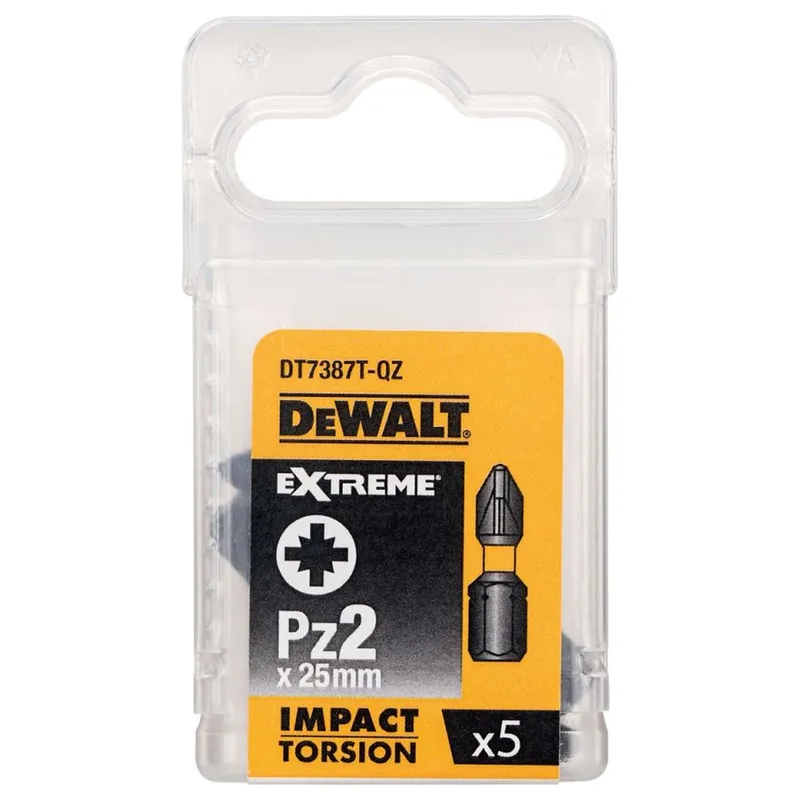Биты ударные DEWALT "EXTREME" IMPACT TORSION PZ2 25мм 5шт. DT7387T-QZ