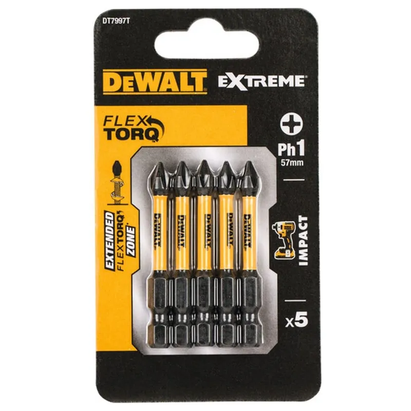 Биты ударные DEWALT "EXTREME" IMPACT TORSION PH1 57мм 5шт. DT7997T-QZ